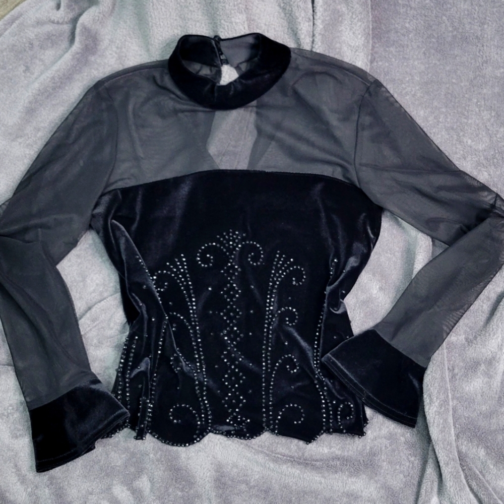 Women's velvet  beaded evening blouse